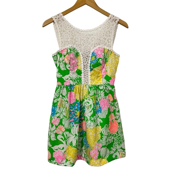 Lilly Pulitzer Womens Raegan Floral Lace Mini Dress Sz 0 Multicolor Sleeveless - Picture 1 of 8